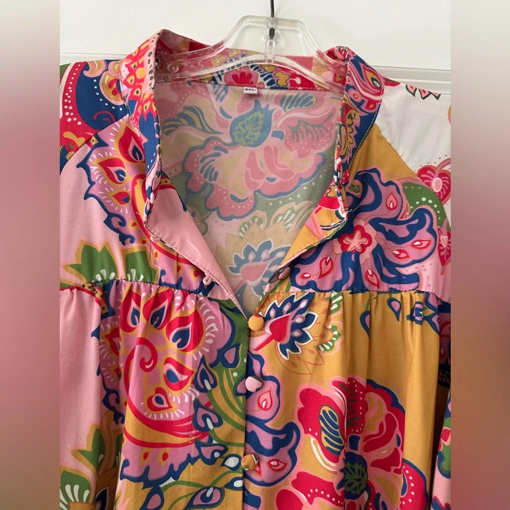 Floral Long Sleeve Dress - Pink and Multicolor - Picture 6 of 12